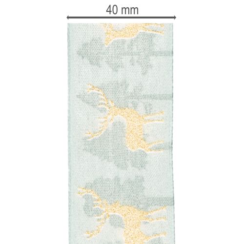 Wstążka prezentowa z reniferem i choinkami, 40 mm x 18 m | Floristik24.pl
