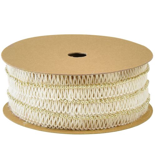 Produkt Wstążka jutowa ze złotymi koralikami jutowymi kremowa 17mm 10m