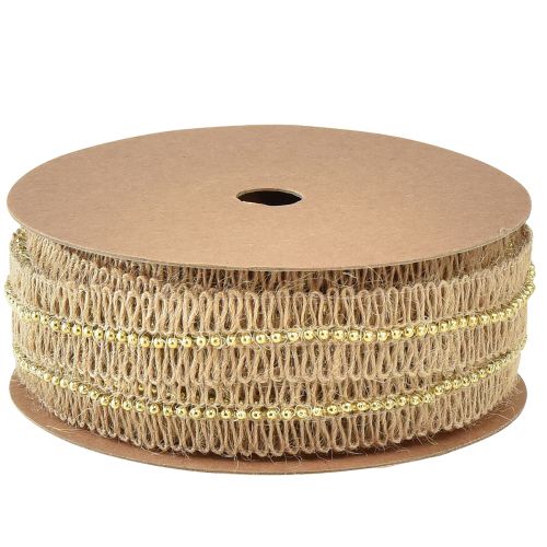 Produkt Wstążka jutowa Wstążka dekoracyjna ze złotymi koralikami jutowymi 17mm 10m