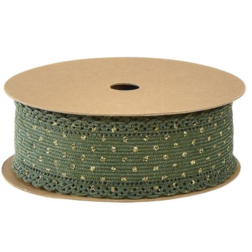 Produkt Wstążka prezentowa Wstążka zielona w kropki i koronka 38mm 10mm