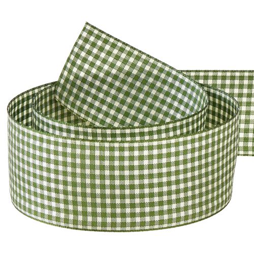 Floristik24 Wstążka prezentowa Wstążka ozdobna w kratkę zielona kremowa 40mm 20m