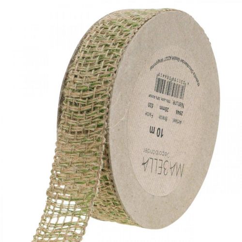 Produkt Wstążka dekoracyjna juta zielona, natura 25mm Wstążka jutowa do dekoracji 10m