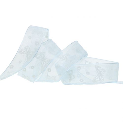Floristik24 Organza wstążka motyl niebieski 25mm 20m