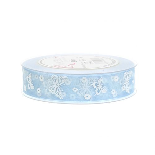 Floristik24 Organza wstążka motyl niebieski 25mm 20m