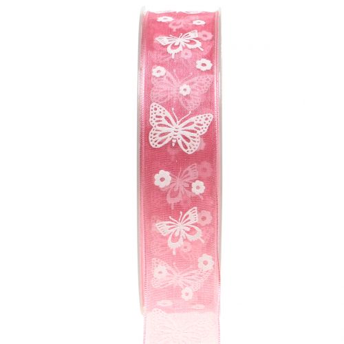 Floristik24 Organza Ribbon Butterfly Old Pink 25mm 20m