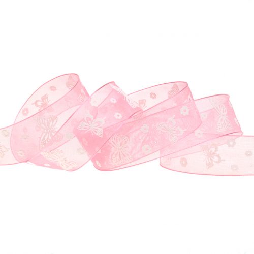 Floristik24 Organza Ribbon Butterfly Old Pink 25mm 20m