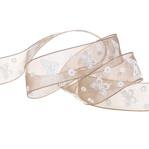 Floristik24 Organza wstążka motyl brąz 25mm 20m