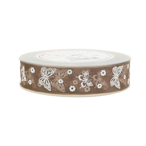 Floristik24 Organza wstążka motyl brąz 25mm 20m
