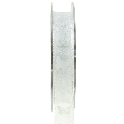 Floristik24 Organza Ribbon Butterfly White 15mm 20m