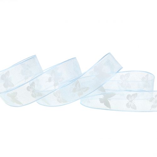 Floristik24 Organza wstążka motyl niebieski 15mm 20m
