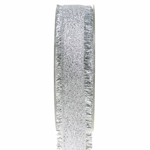 Floristik24 Wstążka dekoracyjna srebrna z frędzlami 25mm 15m