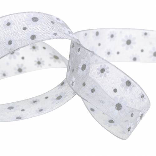 Floristik24 Organza wstążka kwiaty szara 20mm 20m