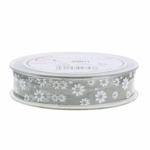 Floristik24 Organza wstążka kwiaty szara 20mm 20m