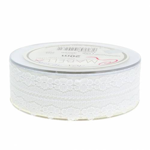 Floristik24 Lace Ribbon Deco Ribbon White 20m 3cm