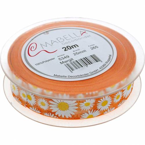 Floristik24 Organza wstążka pomarańczowa z kwiatami 25mm wstążka ozdobna 20m