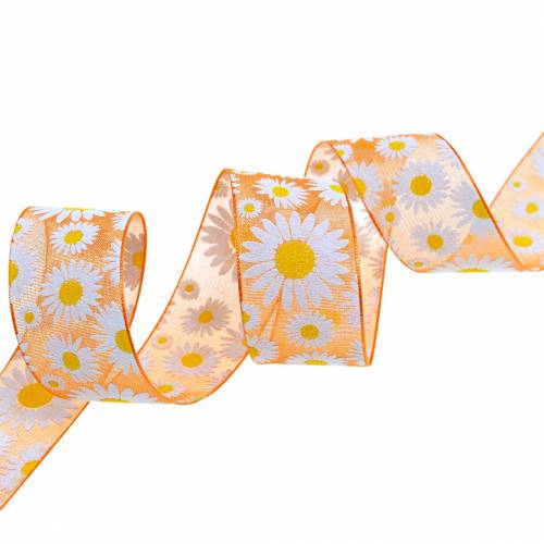 Floristik24 Organza wstążka pomarańczowa z kwiatami 25mm wstążka ozdobna 20m