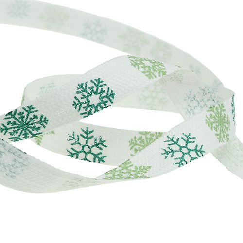 Produkt Wstążka dekoracyjna z płatkami śniegu biała, zielona 15mm 15m
