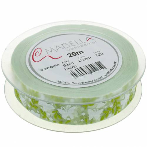 Produkt Wstążka dekoracyjna z motylkami 25mm zielona wstążka z organzy wstążka prezentowa 20m
