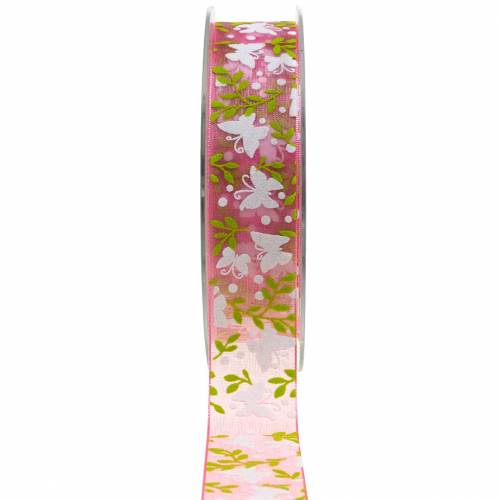 Floristik24 Wstążka organza motyl 25mm różowa wstążka dekoracyjna wstążka prezentowa 20m
