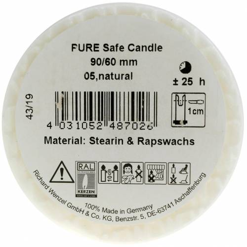 Produkt PURE Nature Safe Świeca okrągła ze stearyną, woskiem rzepakowym 90/60mm biała 1 szt.