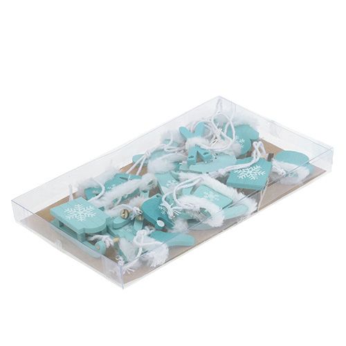 Floristik24 Ozdoby choinkowe mix 3,5cm - 7,5cm Niebieski, Biały 12szt.