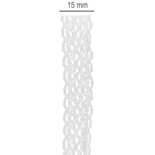 Koronkowa wstążka bawełniana, cienka wstążka dekoracyjna do prac rękodzielniczych, szerokość 15 mm, długość 10 m | Floristik24.pl