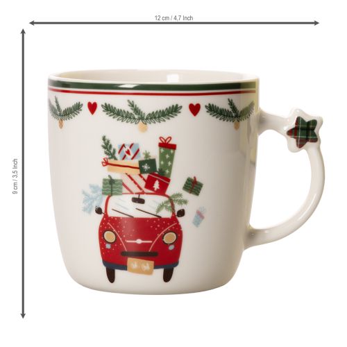 Kubek ceramiczny z motywem świątecznym, samochodem i prezentami, 9 cm | Floristik24.pl
