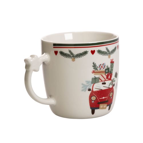 Kubek ceramiczny z motywem świątecznym, samochodem i prezentami, 9 cm | Floristik24.pl
