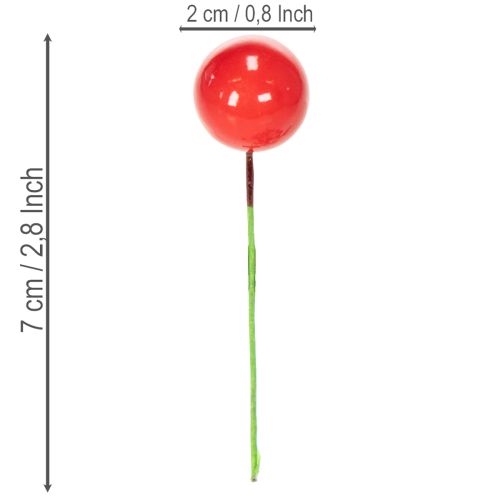 Sztuczne bombki choinkowe w kształcie czerwonych jagód do dekoracji kwiatowych, 2 cm, 48 sztuk | Floristik24.pl