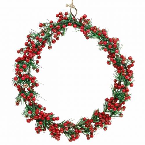 Floristik24 Berry Wreath Artificial Green, Red Glittered Ø18cm