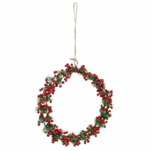 Floristik24 Berry Wreath Artificial Green, Red Glittered Ø18cm