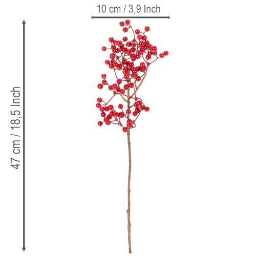 Sztuczna gałązka ostrokrzewu z czerwonymi jagodami, gałązka dekoracyjna do wazonów, 47 cm, 3 sztuki | Floristik24.pl