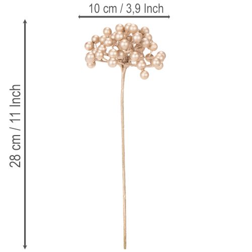 Sztuczna gałązka jagód, dekoracja w kolorze szampańskim, 28 cm, 3 sztuki | Floristik24.pl
