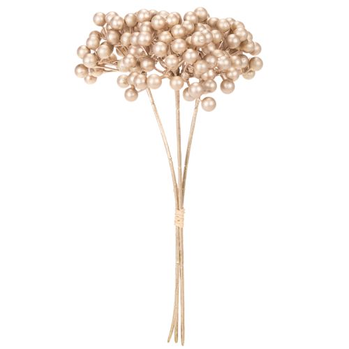 Sztuczna gałązka jagód, dekoracja w kolorze szampańskim, 28 cm, 3 sztuki | Floristik24.pl