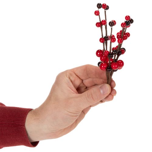 Sztuczna gałązka z czerwonymi jagodami, 15cm, 6 szt. | Floristik24.pl