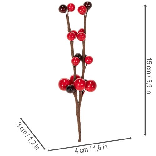 Sztuczna gałązka z czerwonymi jagodami, 15cm, 6 szt. | Floristik24.pl