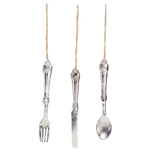 Produkt Ozdoba na sztućce do zawieszenia metalowa imitacja srebrna 14cm 12 szt