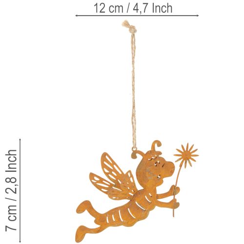 Wisząca ozdoba w kształcie pszczoły, metal w kolorze rdzy, letnia dekoracja, 12 cm, 6 sztuk | Floristik24.pl