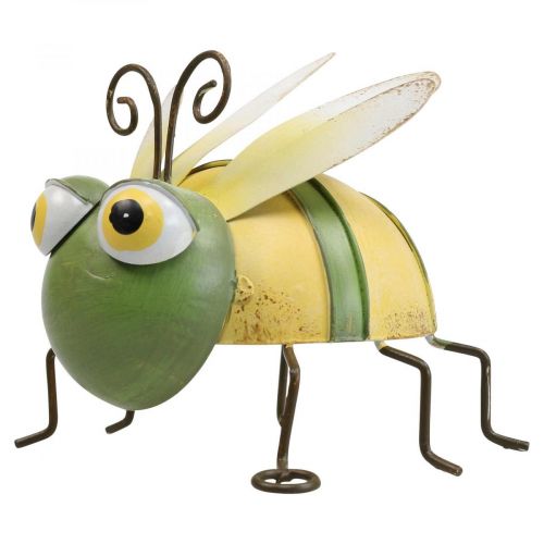 Figura ogrodowa pszczoła, figura dekoracyjna metalowa owad wys. 9,5 cm zielono-żółta