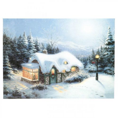 Floristik24 Fototapeta LED Zimowy krajobraz z domem 38×28cm Na baterię