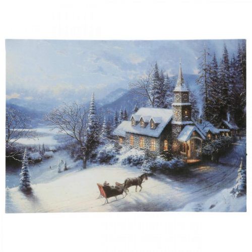 Floristik24 Fototapeta LED Zimowy pejzaż z kościołem 38×28cm Na baterię