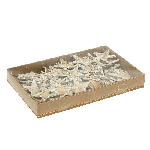 Produkt Gwiazdki brzozowe pokryte śniegiem 4cm naturalne 60 szt