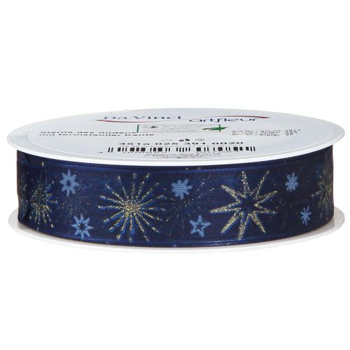 Produkt Niebieska wstążka świąteczna ze złotymi gwiazdkami 25mm 20m
