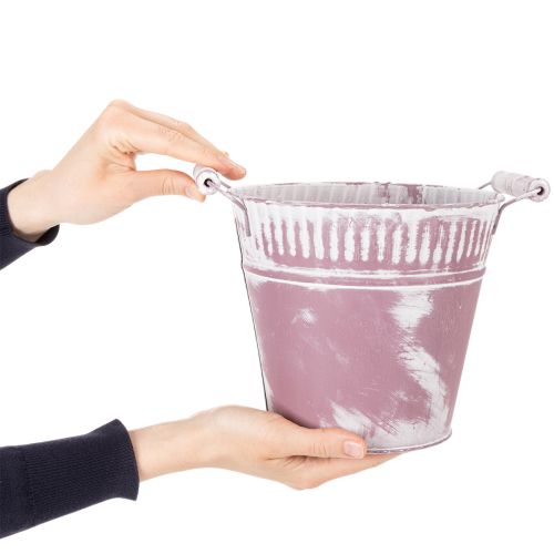 Wiadro blaszane, fioletowo-białe, Ø19cm, wys.17cm, 1 szt. | Floristik24.pl