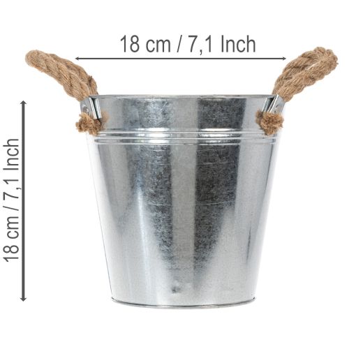 Błyszczące metalowe wiadro z uchwytami linowymi, Ø18 cm | Floristik24.pl