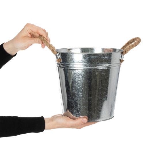Błyszczące metalowe wiadro z uchwytami z liny, Ø22 cm | Floristik24.pl