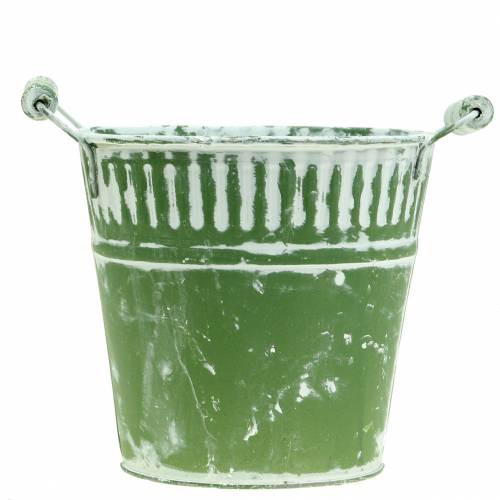Floristik24 Wiadro blaszane zielone bielone Ø19cm W17cm 1 szt