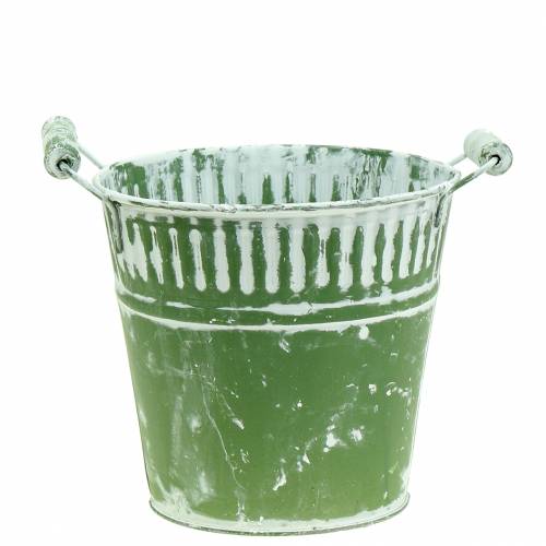 Wiadro blaszane zielone bielone Ø16cm W15cm 1 szt | Floristik24.pl