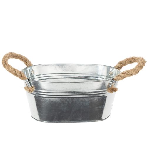 Metalowa miska z uchwytami ze sznurka, srebrna, wys. 22 cm, wys. 10 cm kupić | Floristik24.pl