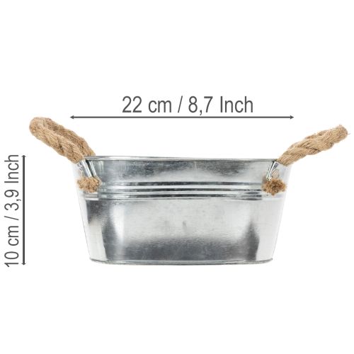 Metalowa miska z uchwytami ze sznurka, srebrna, wys. 22 cm, wys. 10 cm | Floristik24.pl